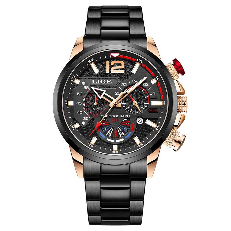 Gold black S_Chronograph Men Watch For Men Sport Casual Stainless Steel Luminous Wrist Watches for M