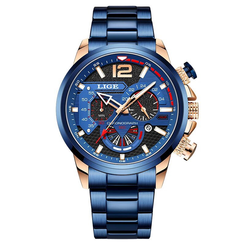Gold blue S_Chronograph Men Watch For Men Sport Casual Stainless Steel Luminous Wrist Watches for Ma