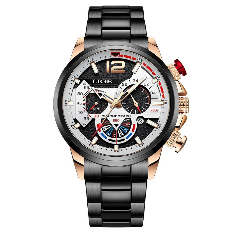 Gold white S_Chronograph Men Watch For Men Sport Casual Stainless Steel Luminous Wrist Watches for M