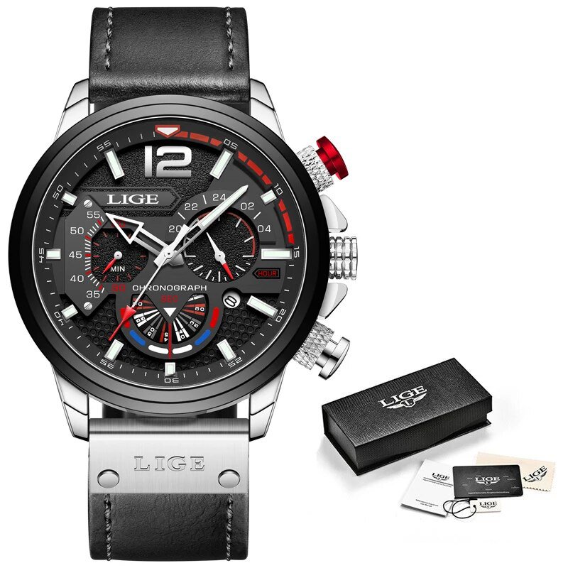 Silver black_Chronograph Men Watch For Men Sport Casual Stainless Steel Luminous Wrist Watches for M