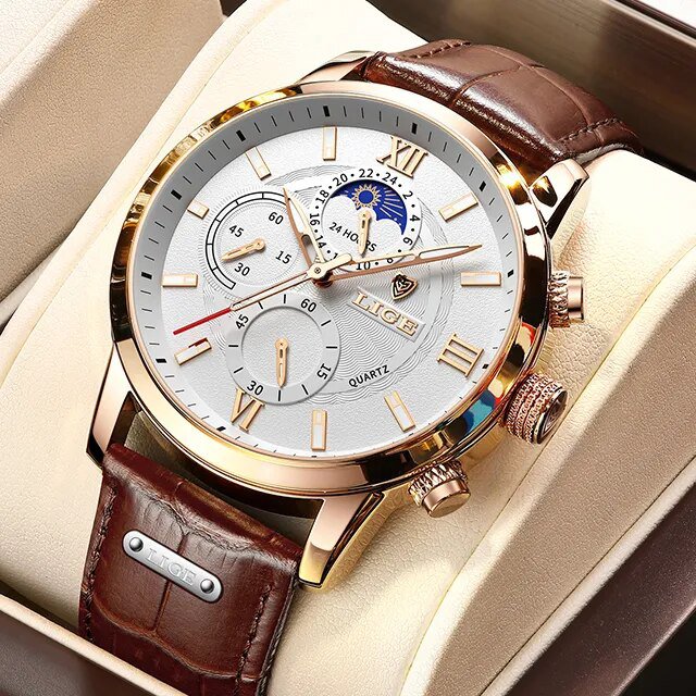 Rose gold white_2022  Men Watch  Brand Sports Watches For Mens Quartz Clocks Man Casual Leather Wate