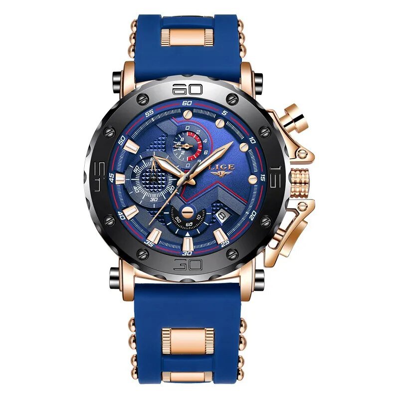 Gold blue_2022 Men Watch  Top Brand Luxury Fashion Military Quartz Watch Men Silicagel Waterproof Sp