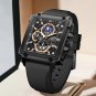 Black gold_Sport Chronograph Quartz Watch for Men Fashion Silicone Strap Square Dial Date Wristwatch