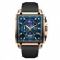 Gold blue_Sport Chronograph Quartz Watch for Men Fashion Silicone Strap Square Dial Date Wristwatch 