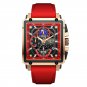 Gold red_Sport Chronograph Quartz Watch for Men Fashion Silicone Strap Square Dial Date Wristwatch 3