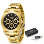 All gold_Business Mens Watches Top Brand Luxury Watch For Men Stainless Steel Waterproof Quartz Wris