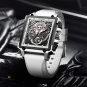 Silver white_2021 Men Watches Waterproof Top Brand Luxury Silicone Square Sports Quartz Watch Clock