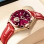 red_Sunkta Women Watches Leather Band Luxury Quartz Watch Waterproof Fashion Creative Wristwatch For