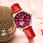 red_Sunkta Women Watches Leather Band Luxury Quartz Watch Waterproof Fashion Creative Wristwatch For