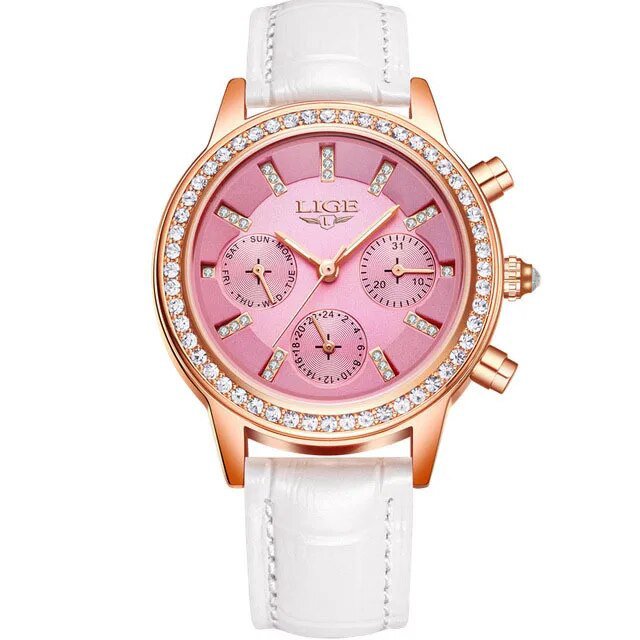 white pink_Sunkta Women Watches Leather Band Luxury Quartz Watch Waterproof Fashion Creative Wristwa