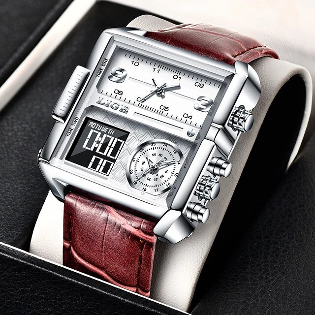 Silver white_2021 Top Brand Luxury Mens Watches Square Digital Sports Quartz Wrist Watch for Men Wat