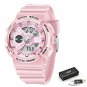 pink_Sport Women Quartz Digital Watch Creative Diving Watch Ladies Waterproof Alarm Watch Dual Displ
