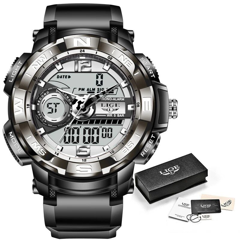 All black S_2021   Men Watch Top Brand Luxury Fashion Dual Display Wristwatch Analog Digital Sport W