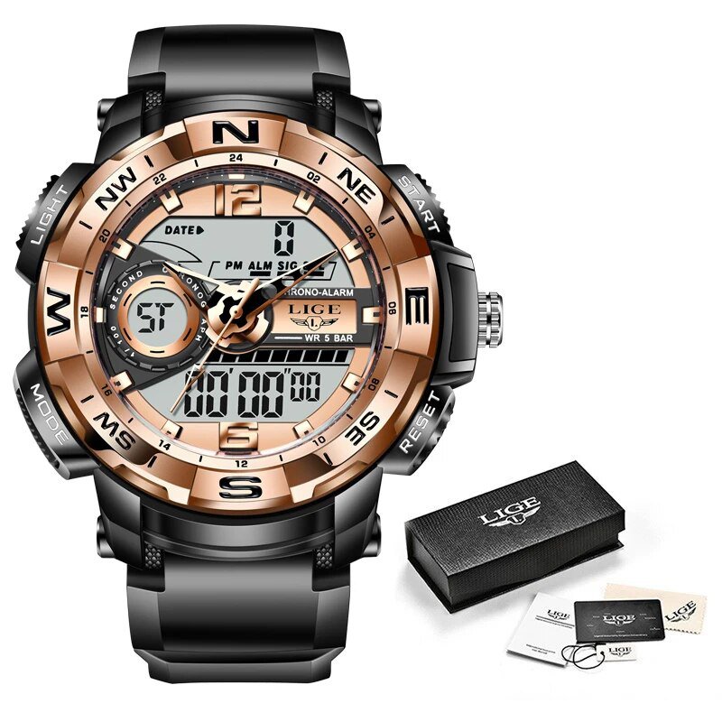 Black gold S_2021   Men Watch Top Brand Luxury Fashion Dual Display Wristwatch Analog Digital Sport 