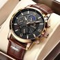 Rose gold black_2022  Moon phase Mens Watches  Top Brand Leather Waterproof Automatic Date Quartz Wa