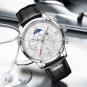 Rose gold black_2022  Moon phase Mens Watches  Top Brand Leather Waterproof Automatic Date Quartz Wa