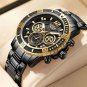 Black  gold_Sport Chronograph Mens Watches Top Brand Luxury Full Steel Quartz Clock Waterproof Big D