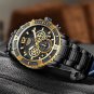 Gold bue_Sport Chronograph Mens Watches Top Brand Luxury Full Steel Quartz Clock Waterproof Big Dial