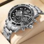 Silver black_Sport Chronograph Mens Watches Top Brand Luxury Full Steel Quartz Clock Waterproof Big 