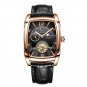 Gold black_2023 Men Automatic Mechanical Watch Men Luxury Tourbillon Square Leather Sport Watch Lumi