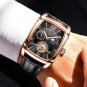 Gold black_2023 Men Automatic Mechanical Watch Men Luxury Tourbillon Square Leather Sport Watch Lumi
