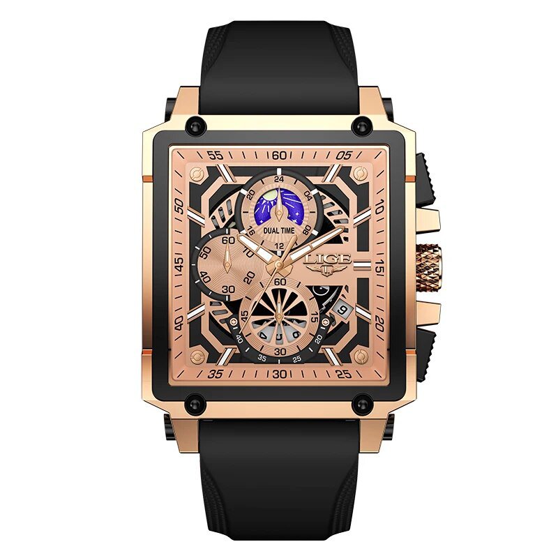 Gold rose_Casual Men Watch Luxury Waterproof Luminous Chronograph Date Man Wristwatch Military Quart