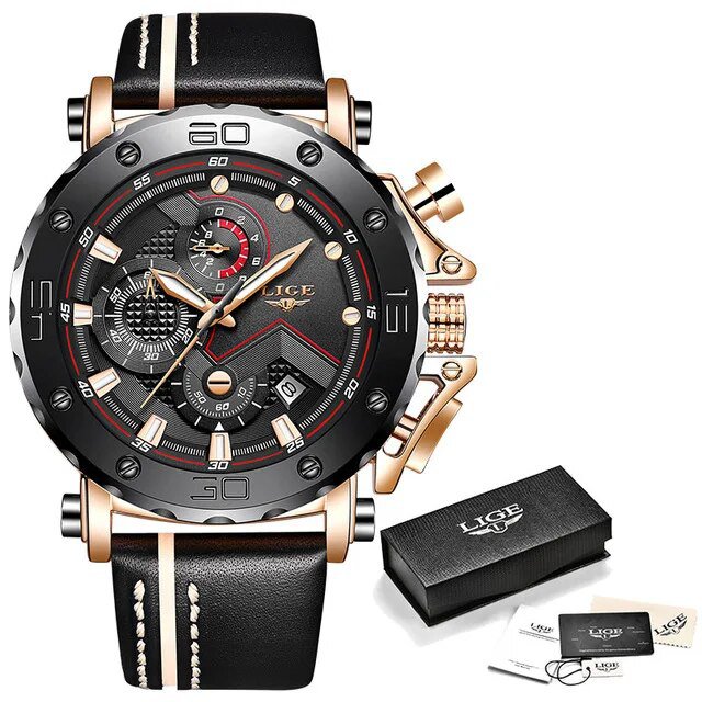Rose gold black_2022  Mens Watches Top Brand Luxury Fashion Military Quartz Watch Men Leather Waterp