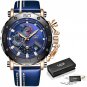 Rose gold blue_2022  Mens Watches Top Brand Luxury Fashion Military Quartz Watch Men Leather Waterpr