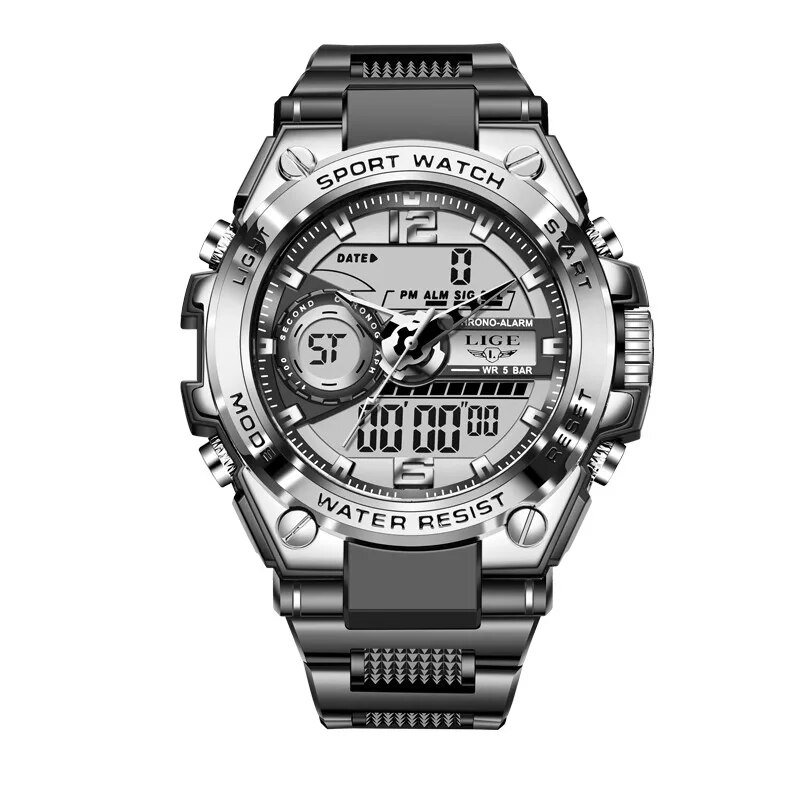 Silver black_2021  Sport Men Quartz Digital Watch Creative Diving Watches Men Waterproof Alarm Watch