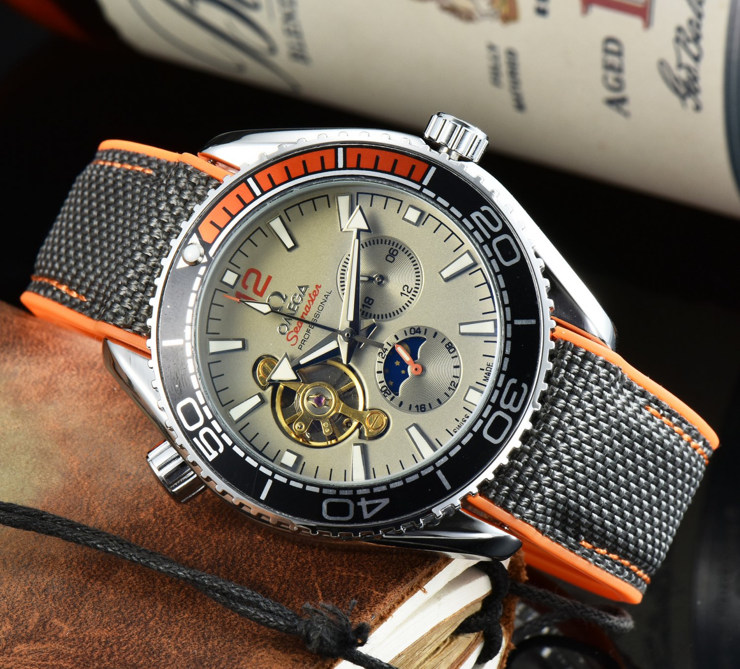 13_Automatic Mechanical Watch Oujia 3-Pin Flywheel Seahorse Automatic Mechanical Watch Steel Band