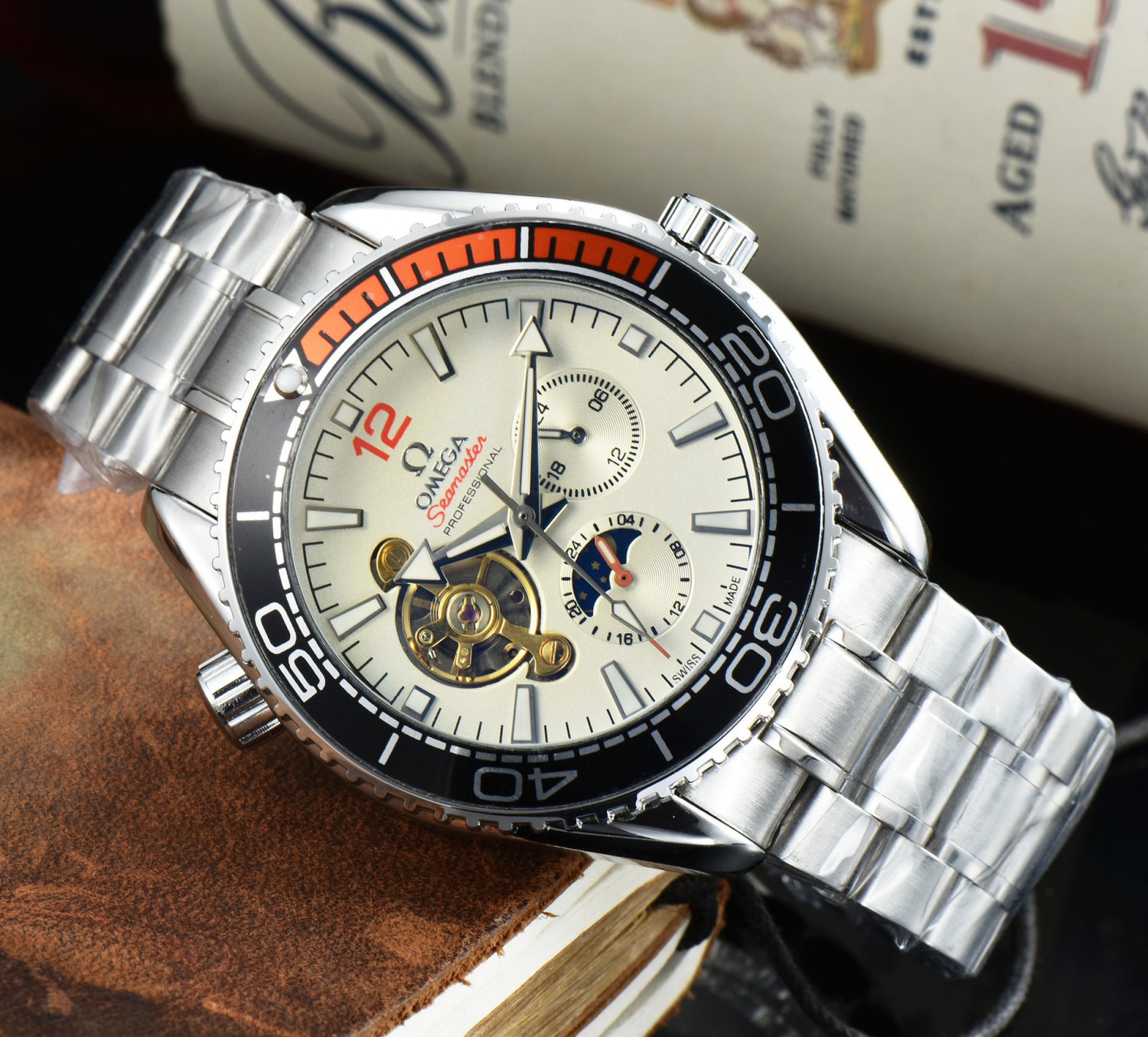 5_Automatic Mechanical Watch Oujia 3-Pin Flywheel Seahorse Automatic Mechanical Watch Steel Band