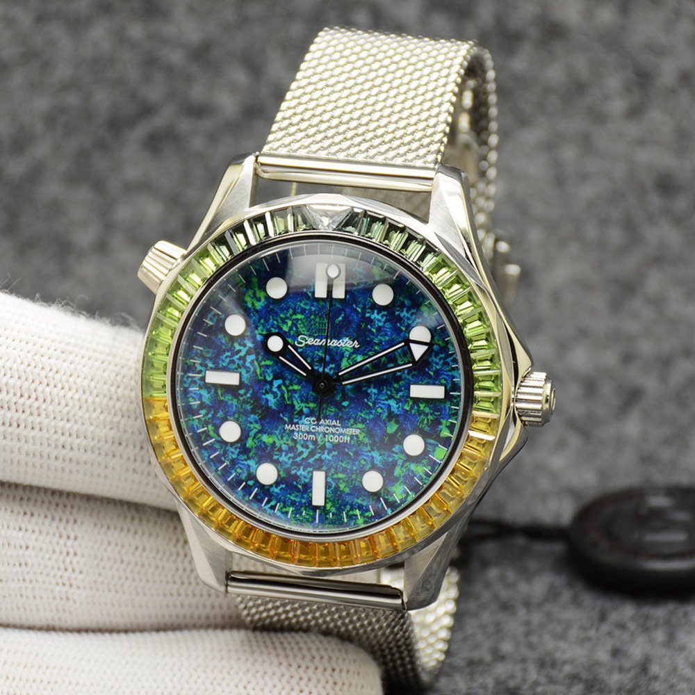 1_Automatic Mechanical Watch European Haima 300 Colored Diamond Ring Three-Pin Automatic Mechanical 