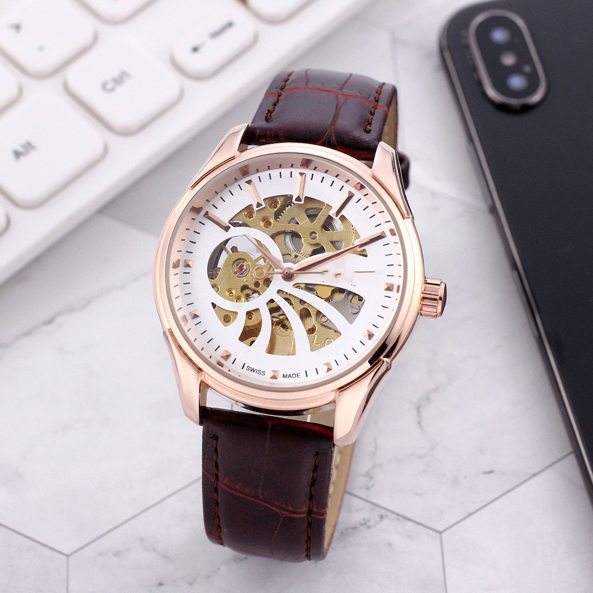 1_Automatic Mechanical Watch European Hippocampus Hollow Three-Needle Full-Function Mechanical Autom