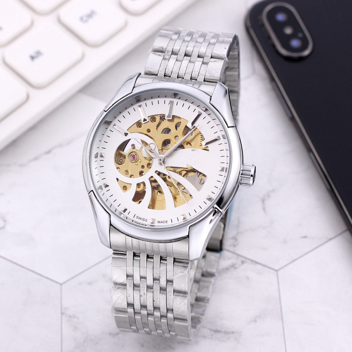 13_Automatic Mechanical Watch European Hippocampus Hollow Three-Needle Full-Function Mechanical Auto