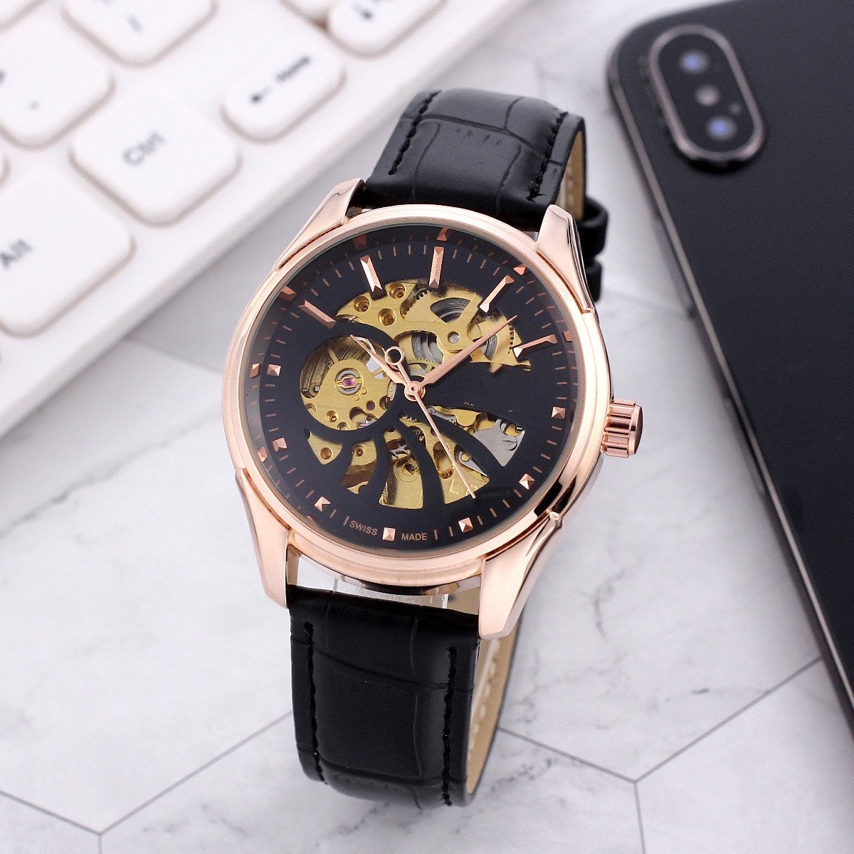 2_Automatic Mechanical Watch European Hippocampus Hollow Three-Needle Full-Function Mechanical Autom