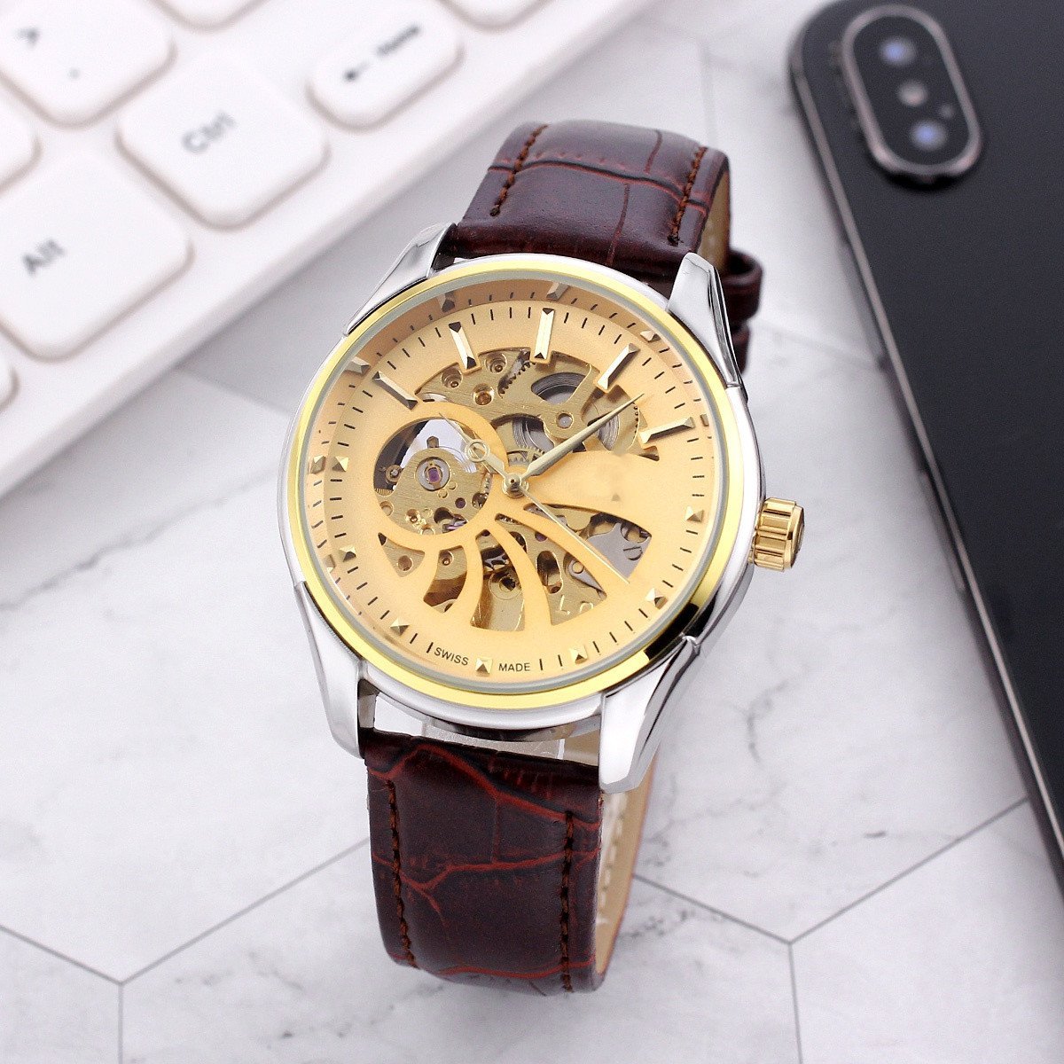 4_Automatic Mechanical Watch European Hippocampus Hollow Three-Needle Full-Function Mechanical Autom