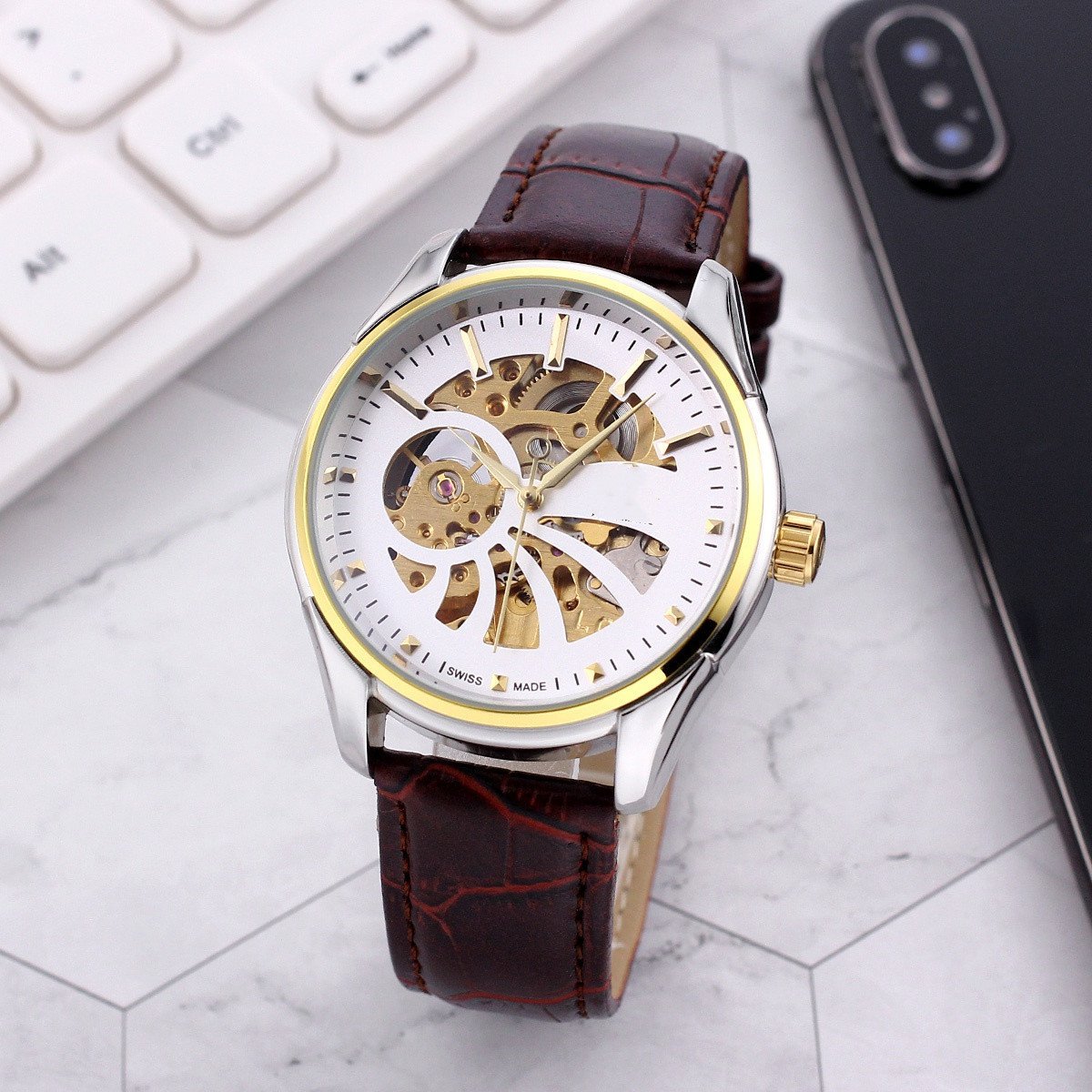 5_Automatic Mechanical Watch European Hippocampus Hollow Three-Needle Full-Function Mechanical Autom