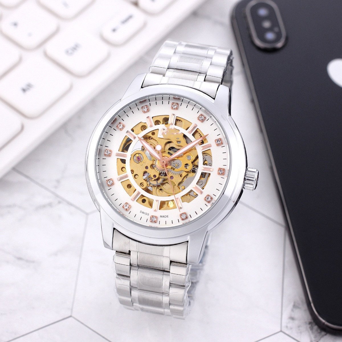 13_Automatic Mechanical Watch European Hippocampus Hollow Dial Men's Steel Band Mechanical Watch