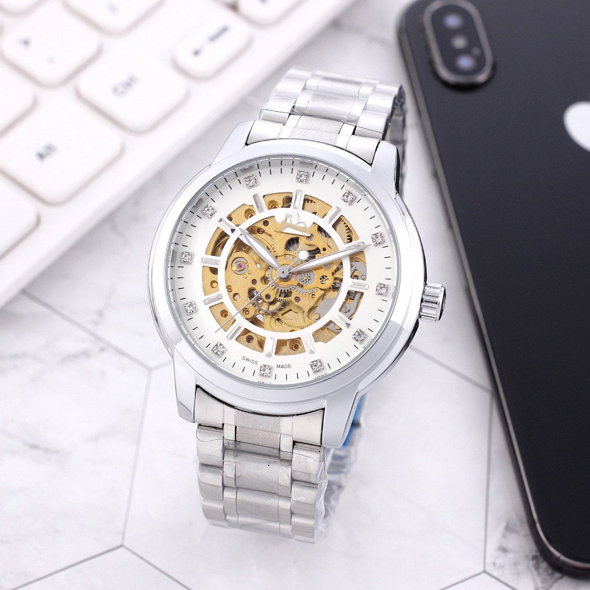 15_Automatic Mechanical Watch European Hippocampus Hollow Dial Men's Steel Band Mechanical Watch