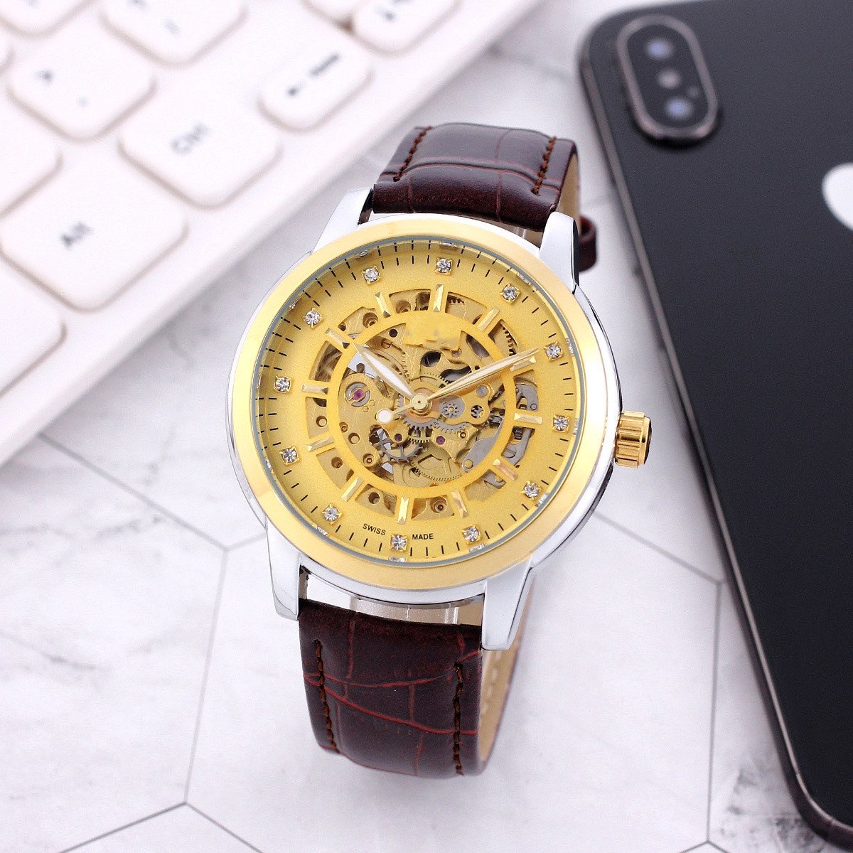2_Automatic Mechanical Watch European Hippocampus Hollow Dial Men's Steel Band Mechanical Watch