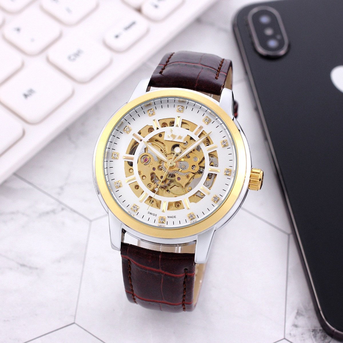 3_Automatic Mechanical Watch European Hippocampus Hollow Dial Men's Steel Band Mechanical Watch