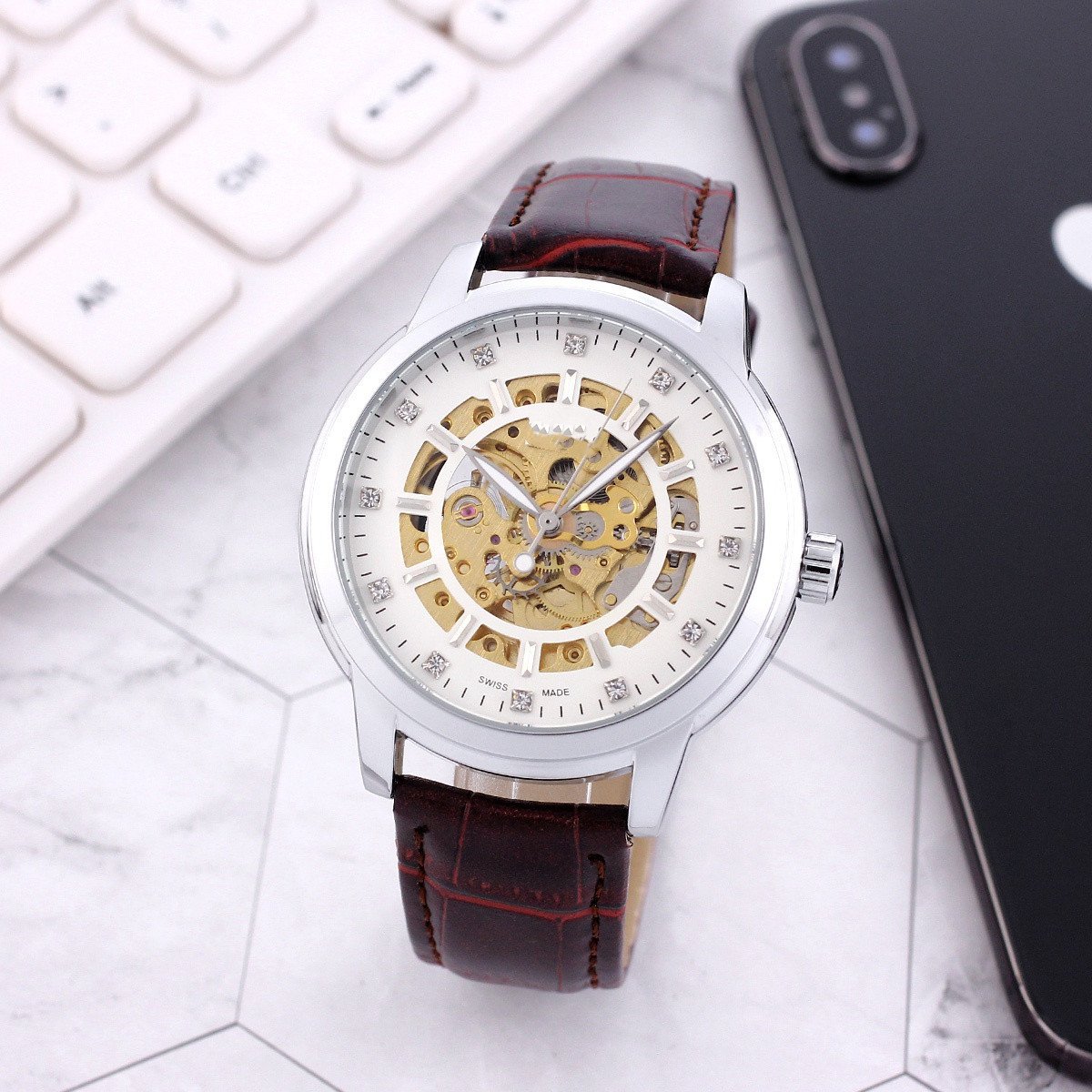 7_Automatic Mechanical Watch European Hippocampus Hollow Dial Men's Steel Band Mechanical Watch