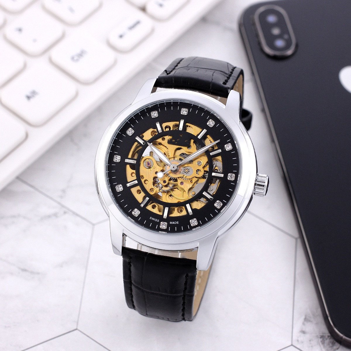 8_Automatic Mechanical Watch European Hippocampus Hollow Dial Men's Steel Band Mechanical Watch