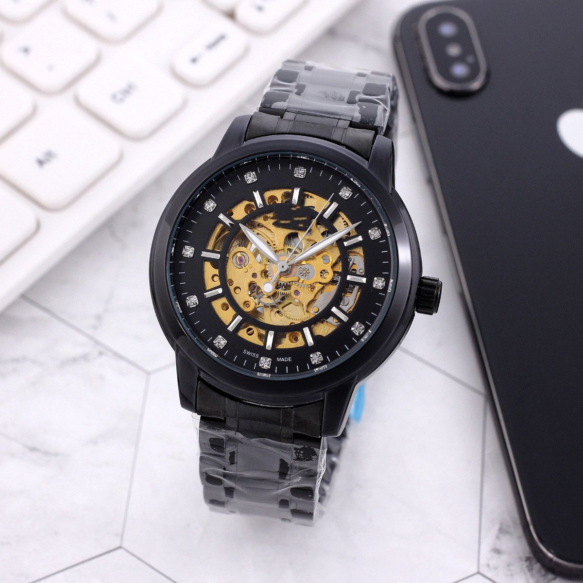 9_Automatic Mechanical Watch European Hippocampus Hollow Dial Men's Steel Band Mechanical Watch