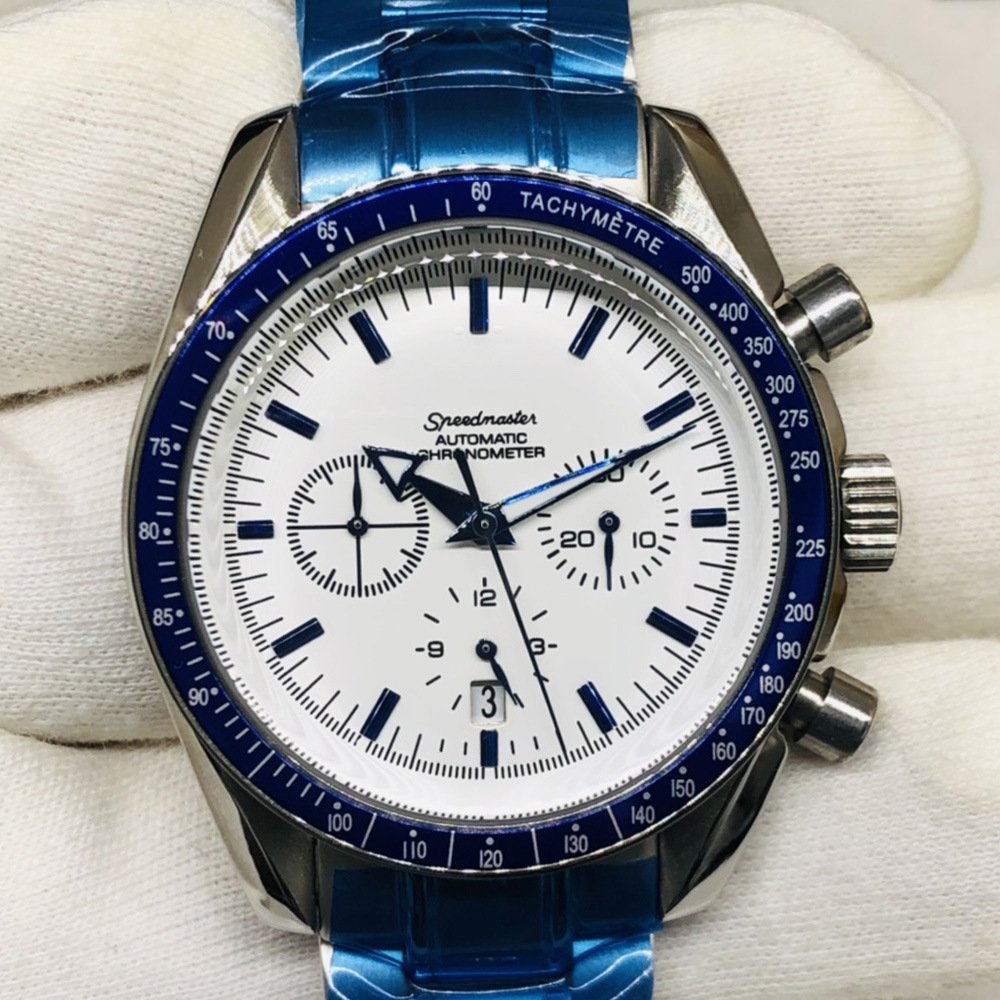 White Face Landing 41Mm_Auto Mechanical Watch Europa Six-Needle Blue Ring White Face Automatic Mecha