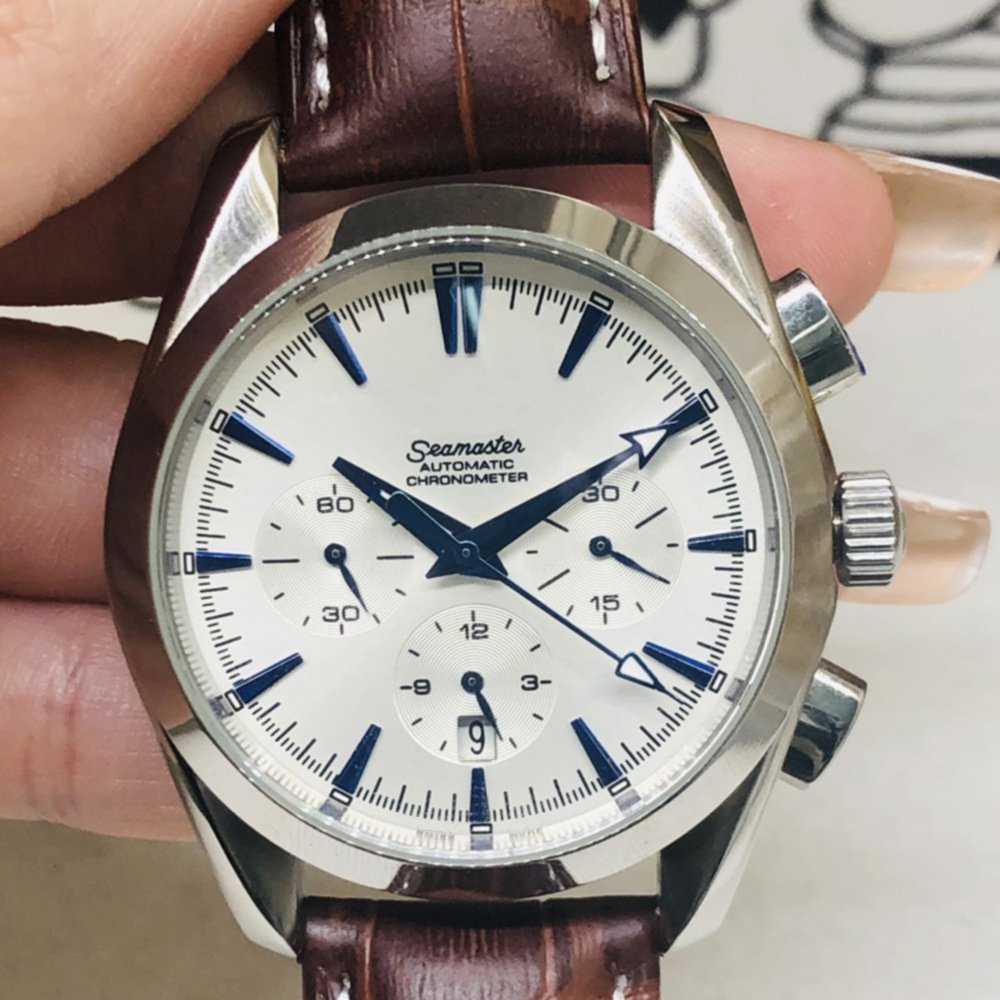 Light Six Landing Steel Belt_Automatic Mechanical Watch European Hippocampus Six-Needle White Blue D