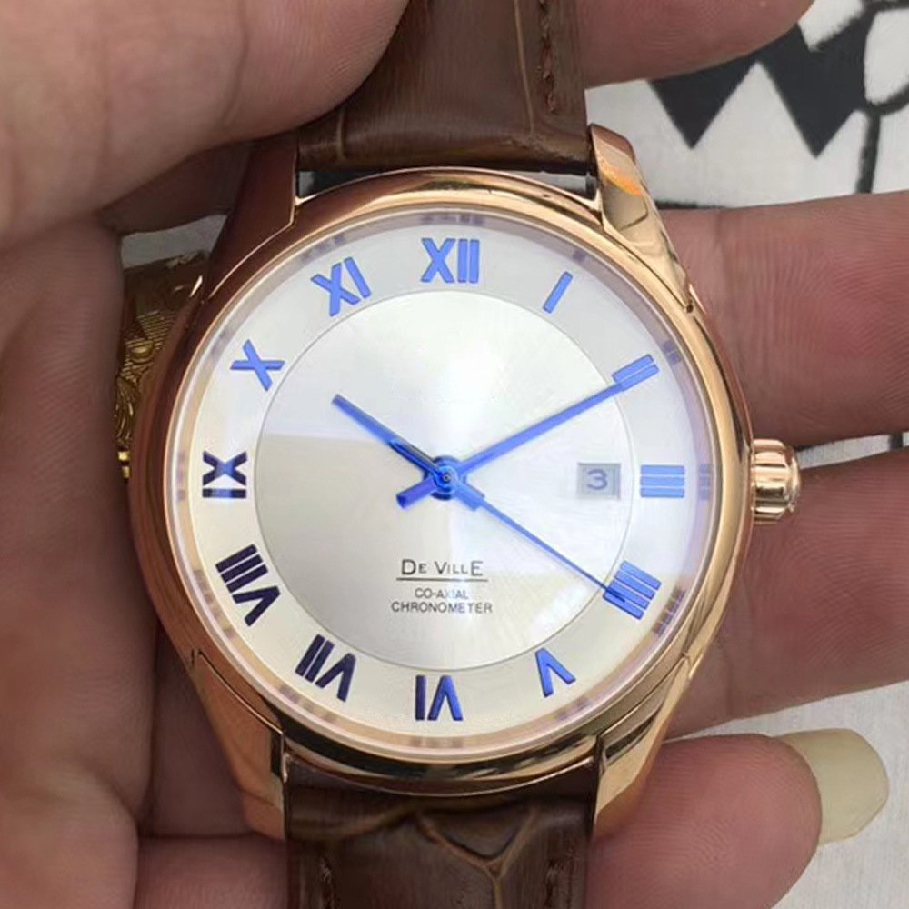 Big Butterfly White Surface Roman Characters_Mechanical Watch Laojia Defei Rose Blue Luo Belt Automa