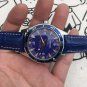 Blue_Mechanical Watch European Ghost Blue Surface Golden Circle Transparent Bottom Automatic Mechani