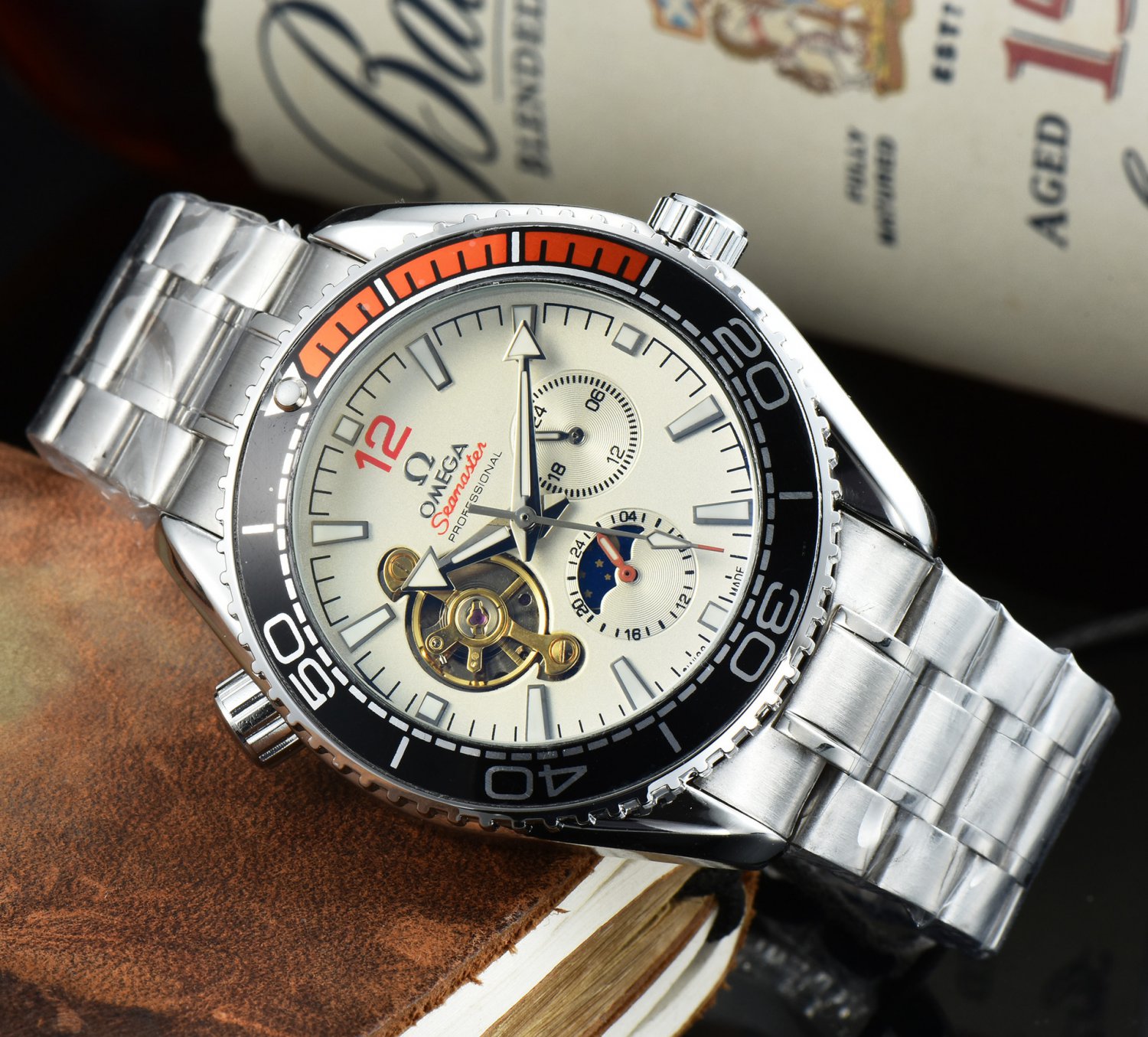 1_Automatic Mechanical Watch 3-Pin Flywheel Seahorse Automatic Mechanical Watch Steel Band
