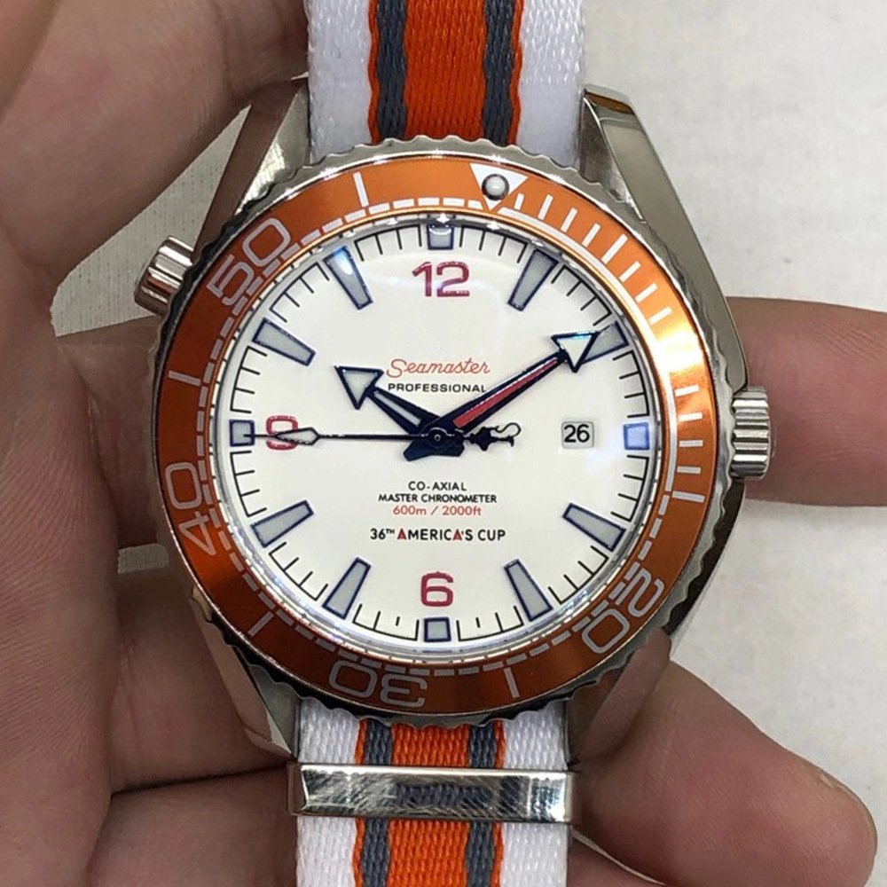 Three-Needle White Orange_Automatic Mechanical Watch Hippocampus Three-Needle Digital Automatic Mech
